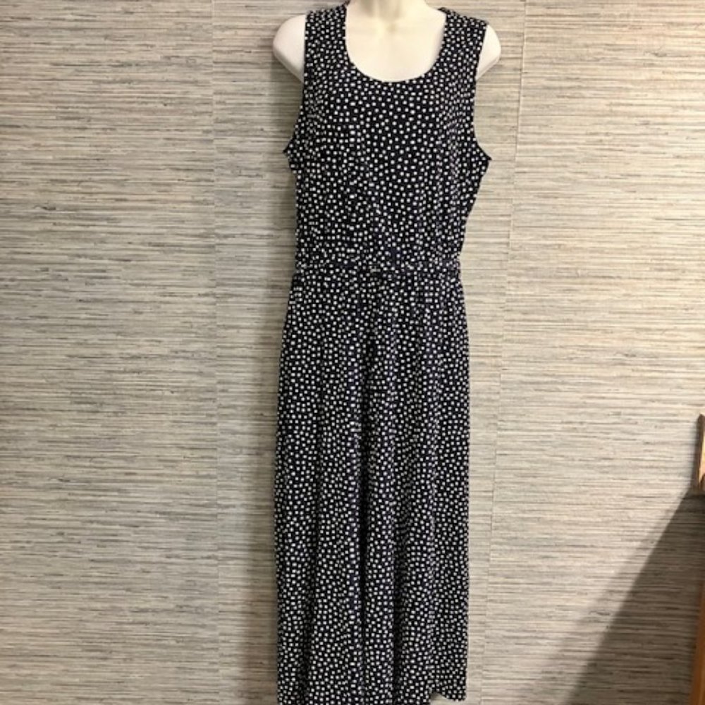 Vintage MS CHOICE CALIFORNIA Polka Dot Belted Dress - Size 10 - Navy Blue/White!